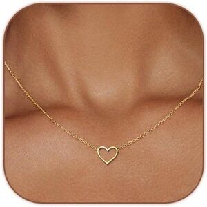 💫 Women Gold Cute Heart Necklace 18kPlated Small Love Open Chain Simple Jewelry